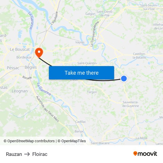 Rauzan to Floirac map