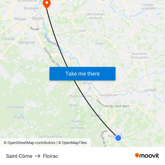 Saint-Côme to Floirac map