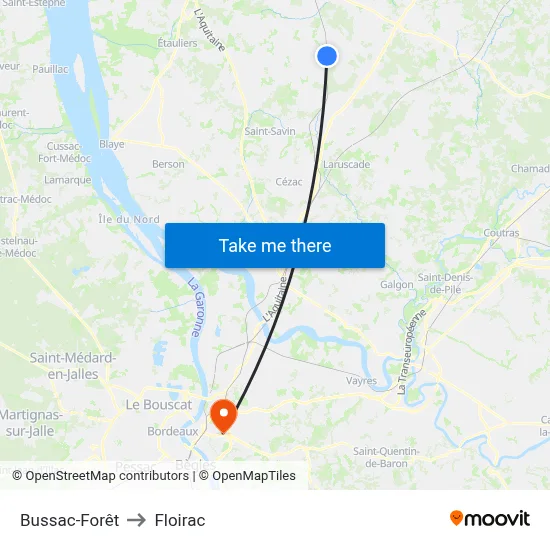 Bussac-Forêt to Floirac map
