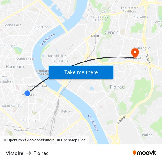 Victoire to Floirac map