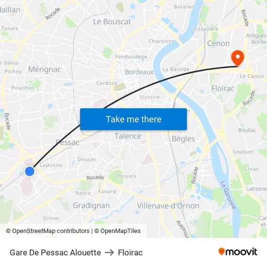 Gare De Pessac Alouette to Floirac map