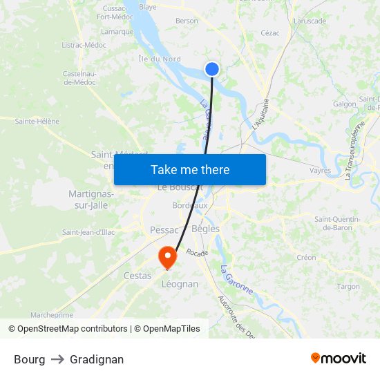 Bourg to Gradignan map