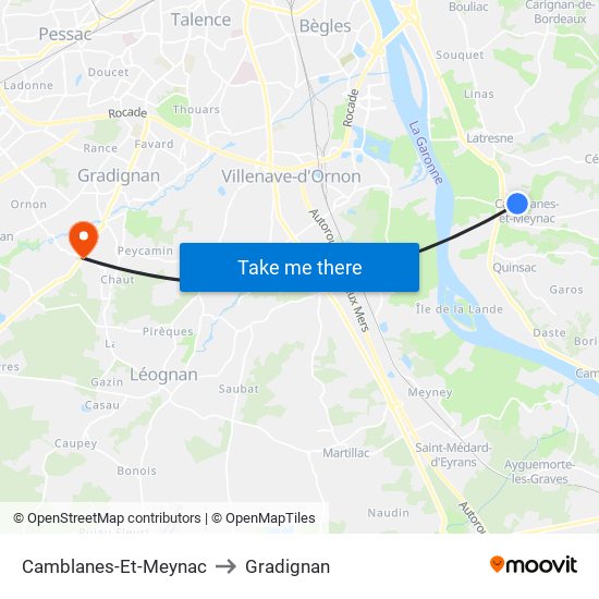 Camblanes-Et-Meynac to Gradignan map