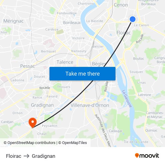 Floirac to Gradignan map