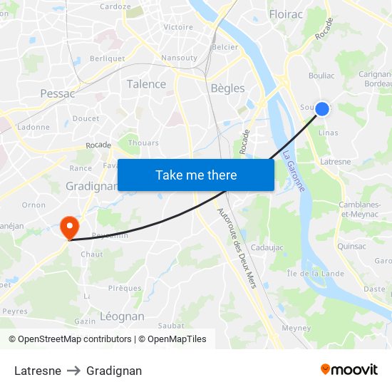 Latresne to Gradignan map