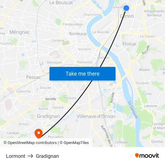 Lormont to Gradignan map