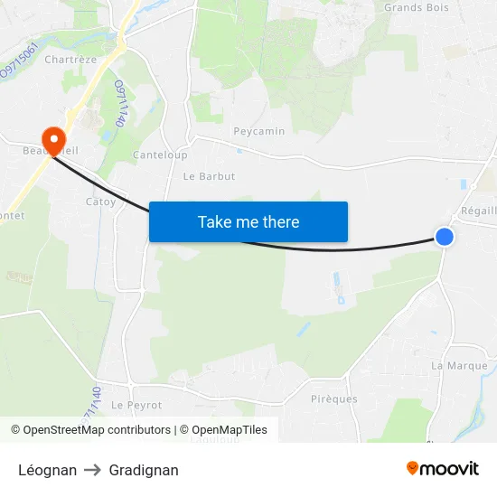 Léognan to Gradignan map