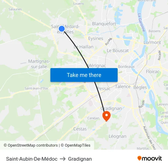 Saint-Aubin-De-Médoc to Gradignan map