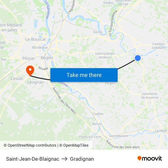 Saint-Jean-De-Blaignac to Gradignan map