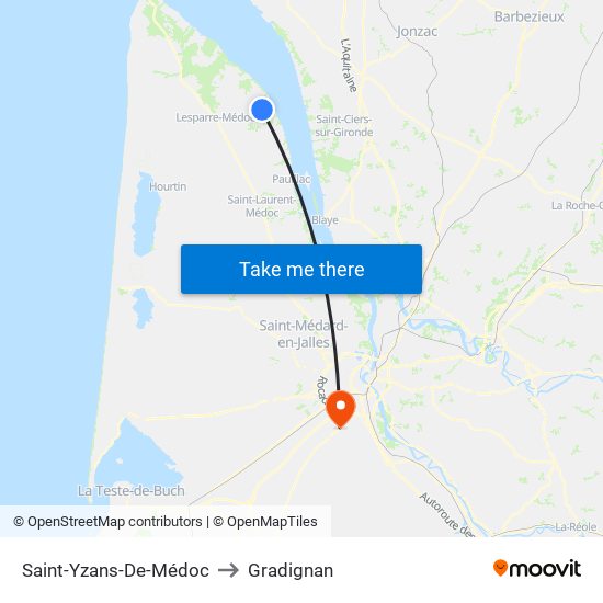 Saint-Yzans-De-Médoc to Gradignan map