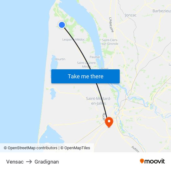 Vensac to Gradignan map