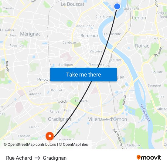Rue Achard to Gradignan map