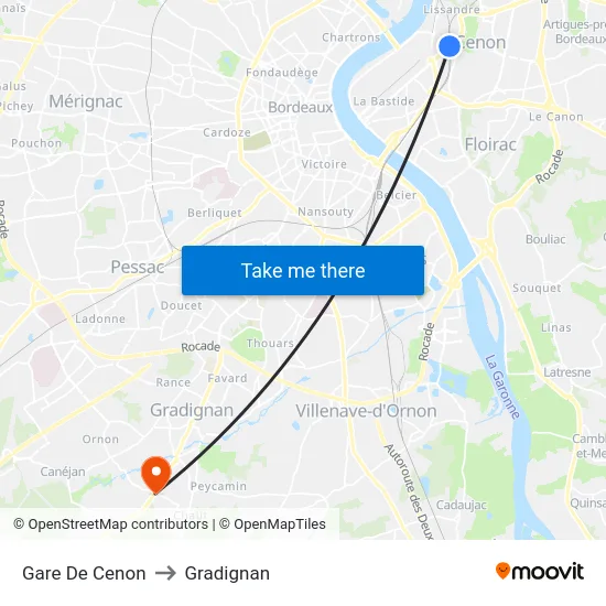 Gare De Cenon to Gradignan map