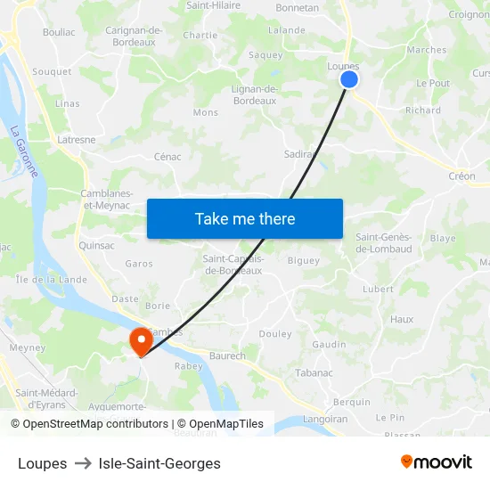 Loupes to Isle-Saint-Georges map