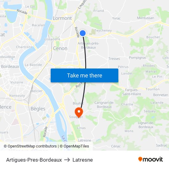 Artigues-Pres-Bordeaux to Latresne map