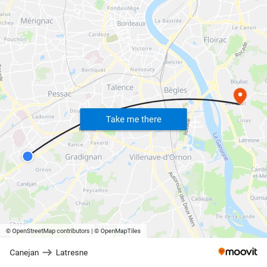 Canejan to Latresne map