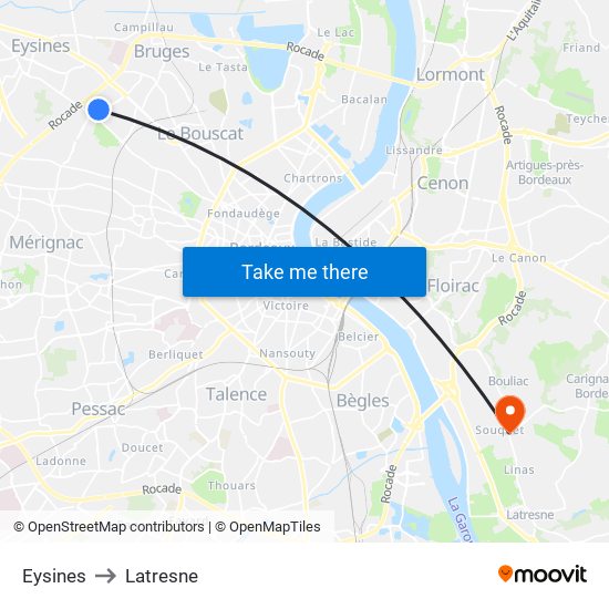 Eysines to Latresne map