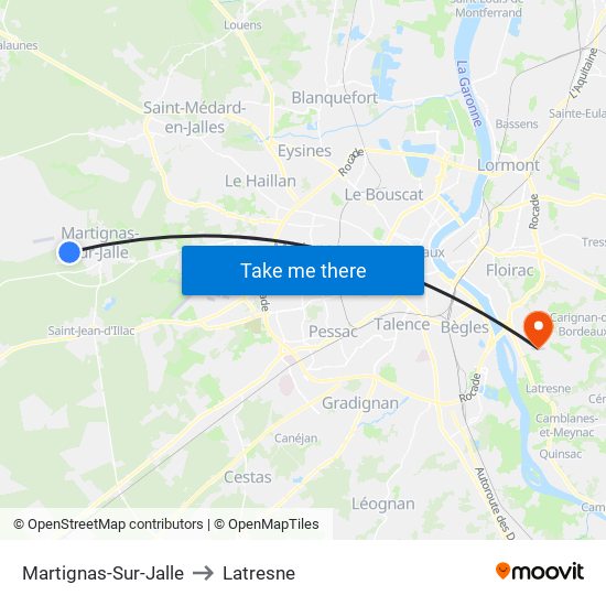 Martignas-Sur-Jalle to Latresne map