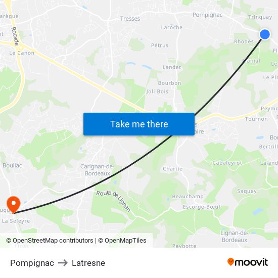 Pompignac to Latresne map