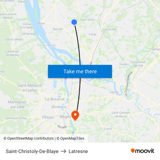 Saint-Christoly-De-Blaye to Latresne map