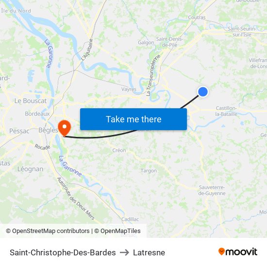 Saint-Christophe-Des-Bardes to Latresne map