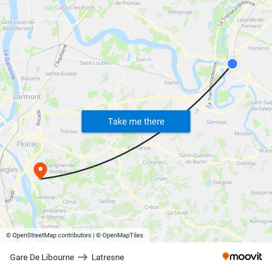 Gare De Libourne to Latresne map