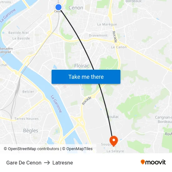 Gare De Cenon to Latresne map
