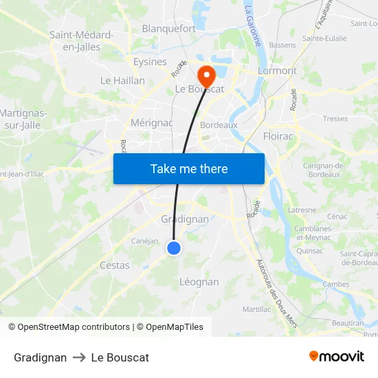 Gradignan to Le Bouscat map