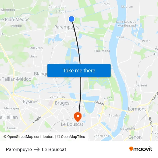 Parempuyre to Le Bouscat map