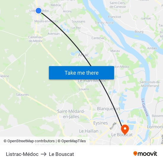 Listrac-Médoc to Le Bouscat map