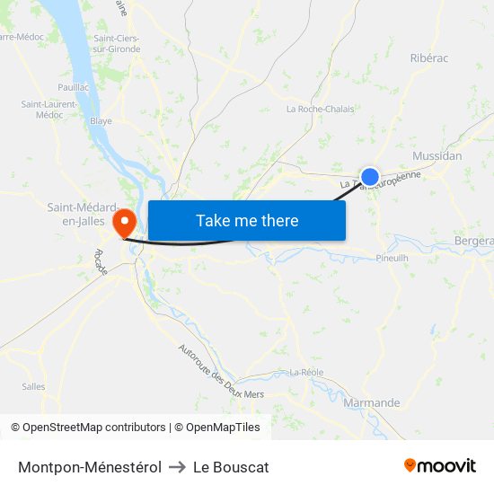 Montpon-Ménestérol to Le Bouscat map