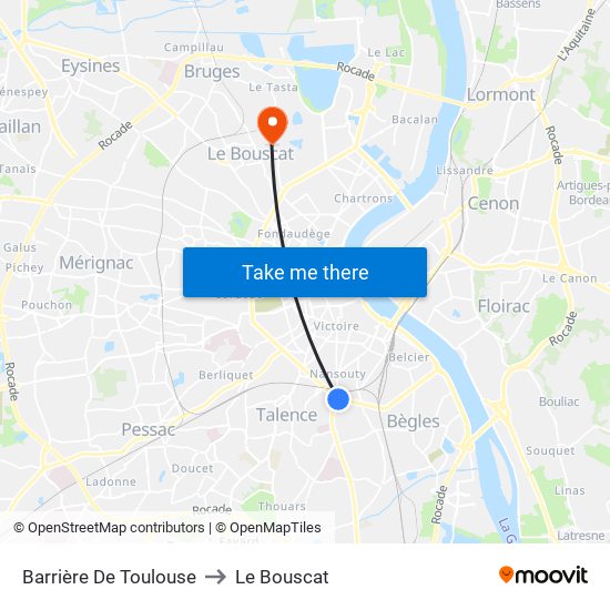 Barrière De Toulouse to Le Bouscat map