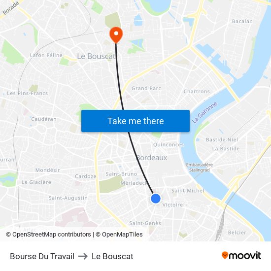 Bourse Du Travail to Le Bouscat map