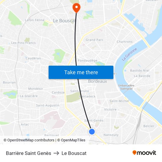 Barrière Saint Genès to Le Bouscat map