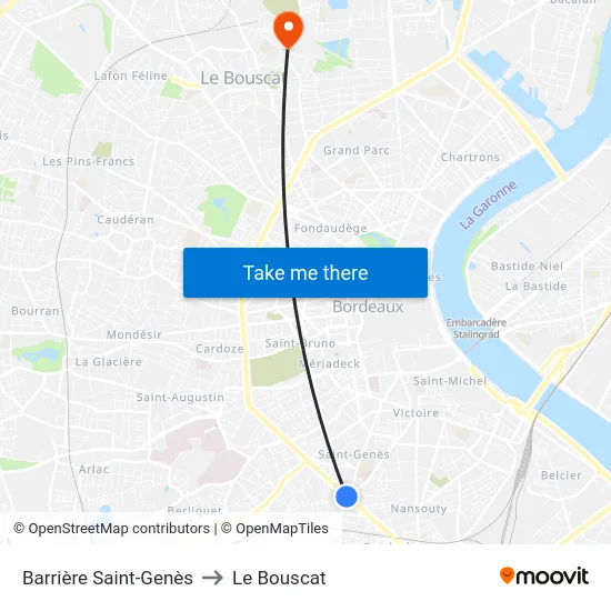 Barrière Saint-Genès to Le Bouscat map