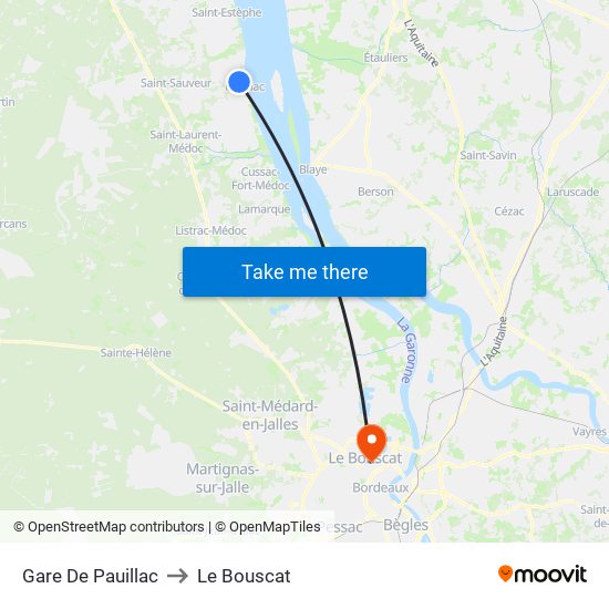 Gare De Pauillac to Le Bouscat map