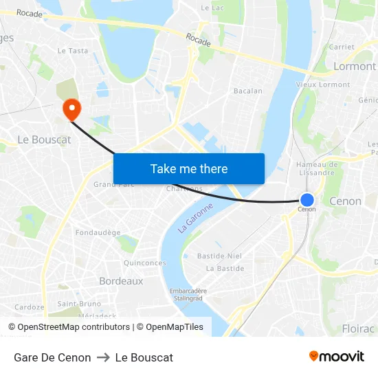 Gare De Cenon to Le Bouscat map