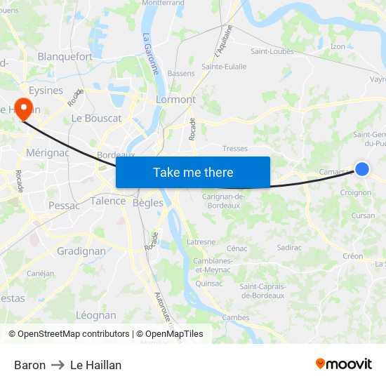 Baron to Le Haillan map