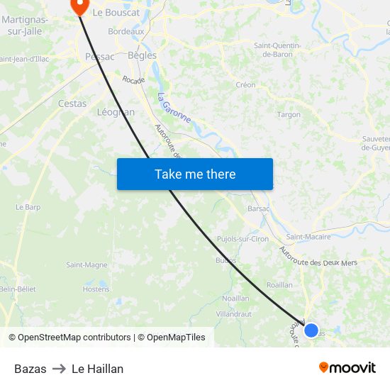 Bazas to Le Haillan map