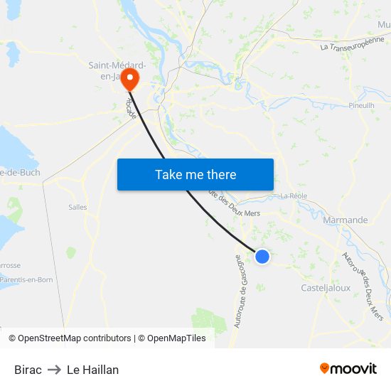 Birac to Le Haillan map