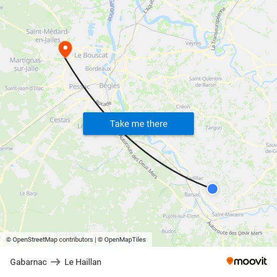 Gabarnac to Le Haillan map