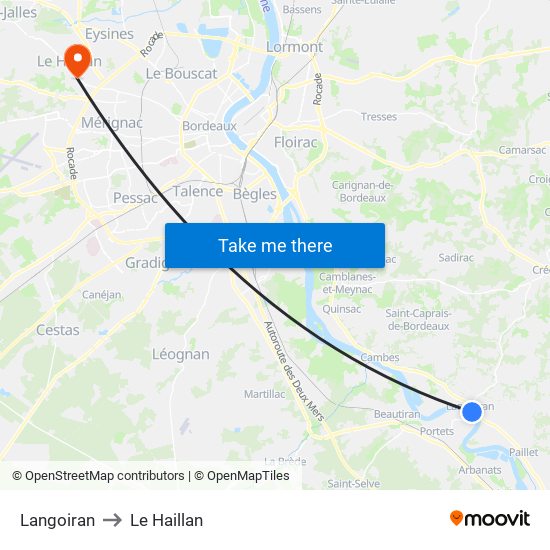 Langoiran to Le Haillan map