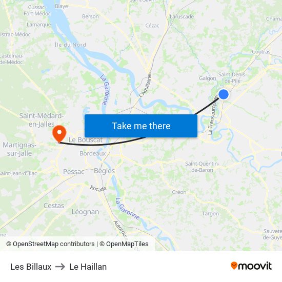 Les Billaux to Le Haillan map