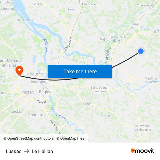 Lussac to Le Haillan map