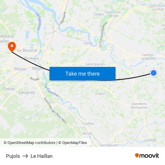 Pujols to Le Haillan map