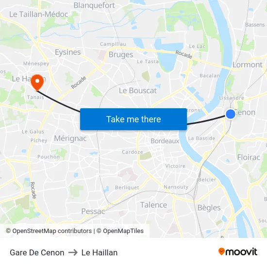 Gare De Cenon to Le Haillan map