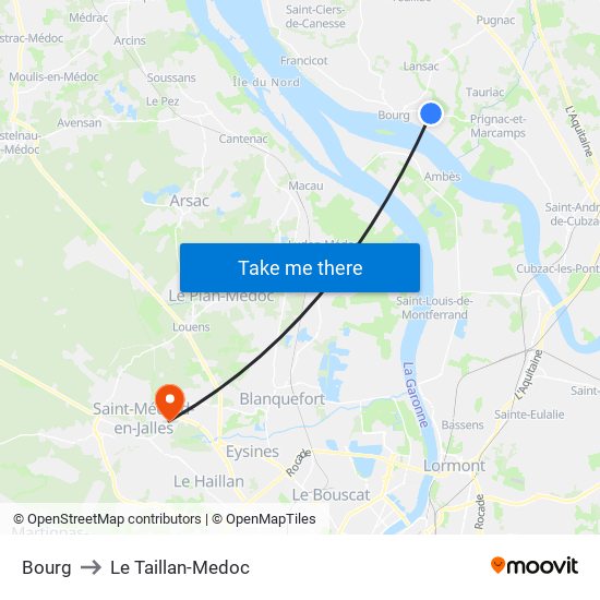 Bourg to Le Taillan-Medoc map