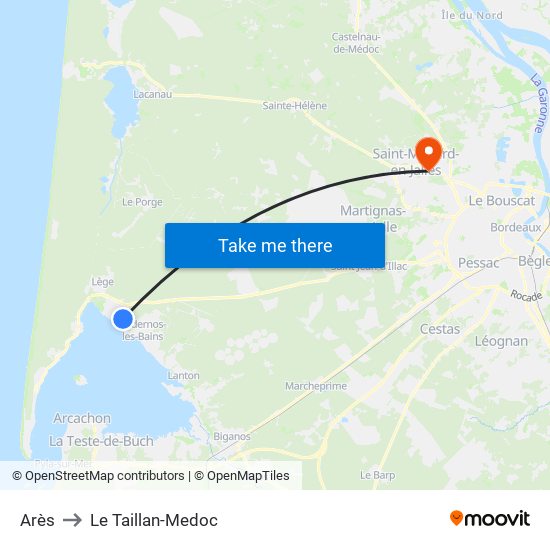 Arès to Le Taillan-Medoc map