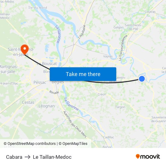 Cabara to Le Taillan-Medoc map