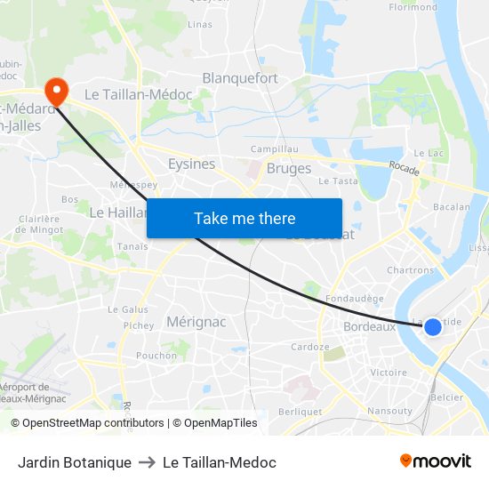 Jardin Botanique to Le Taillan-Medoc map